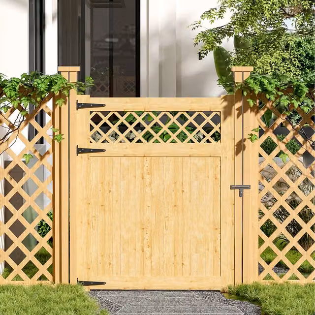 Breeins Wooden Garden Single Gate with Rhombus Design in Brown and Yellow, W: 120 cm, H: 150 cm