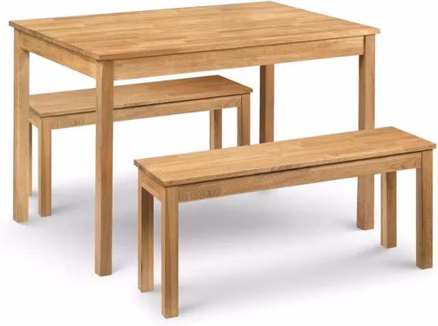 Julian Bowen Coxmoor Oak Rectangular Dining Table and 2 Bench Set, Brown, W/D/H: 118 x 75 x 75 cm