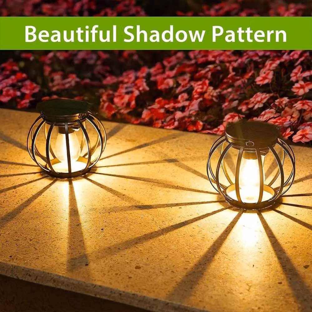 EONLION Set of 2 Circle Outdoor Solar LED Lanterns in Black Metal, Height: 100 cm – 3
