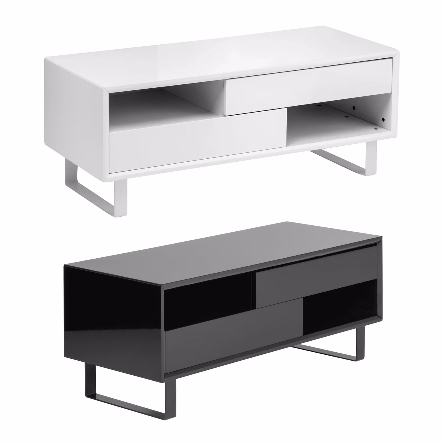 Orsina Glossy Rectangular Coffee Table in Black and White, W/D/H: 120 x 50 x 48 cm – 1