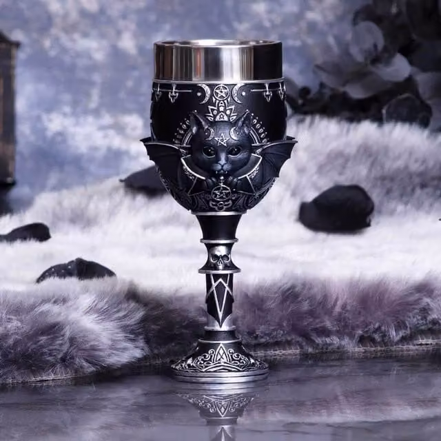 Nemesis Now Malpuss Goblet in Black and Silver, Height: 19.5 cm