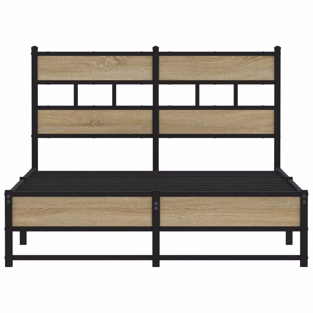 Berkfield Home Metal and Wood Bed Frame in Sonoma Oak and Brown, W/D/H: 120 x 200 x 91.5 cm – 4