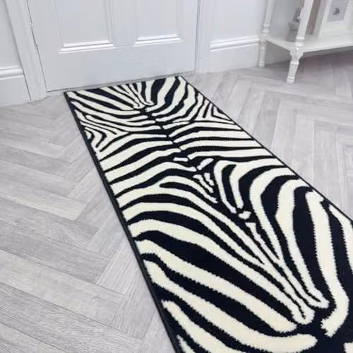 runrug Zebra Print Hallway Runner Rug in White, W: 60 cm, L: 180 cm – 1