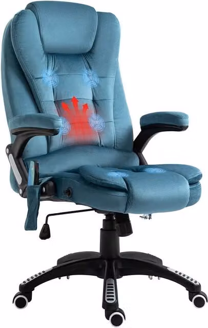 Rolipo Heated 6-Point Massage Reclining Velvet-Feel Office Chair in Blue – 1