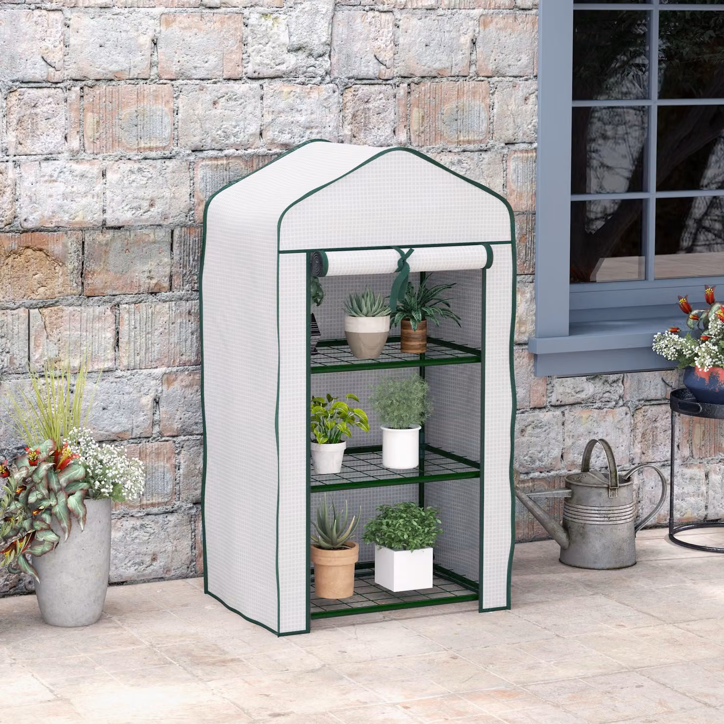 Outsunny Three-Tier Mini Freestanding Greenhouse in White – 2