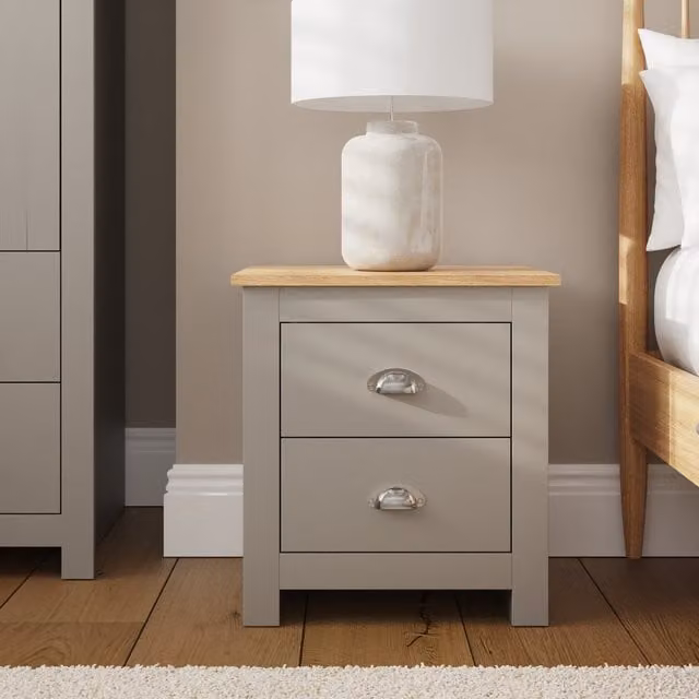 GFW Lancaster 2 Drawer Bedside Table in Grey and Oak – 1