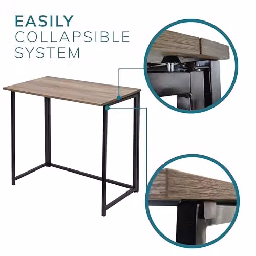 House of Home Industrial Style Folding Computer Desk in Black and Brown, W/D/H: 80 x 45 x 74 cm – 5