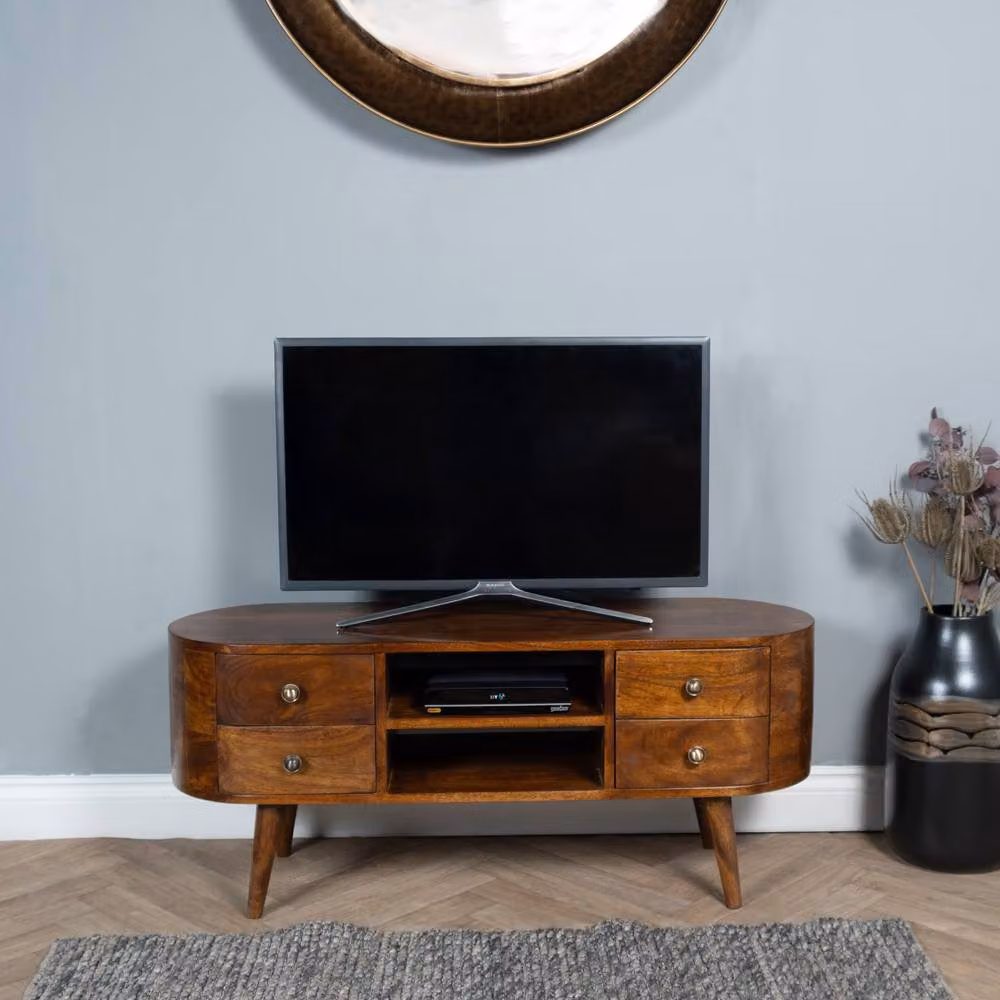Elm Home And Garden Mid Century Mango Wood TV Unit in Brown with 4 Drawers, H46 x W110 x D35 cm – 5