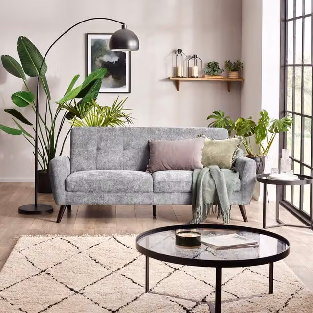 Julian Bowen Monza 3 Seater Grey Fabric Upholstered Sofa with Timber Frame
