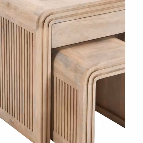 Indian Hub Hudson Carved Mango Wood Nest of 2 Tables with Drawer – 3