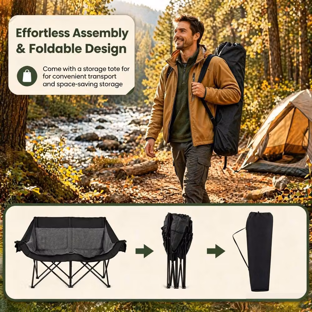 Costway Heated Double Camping Chair Oversized Padded Loveseat in Black – 9