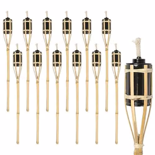 Harbour Housewares Bamboo Garden Fire Torches with Ground Spike, Set of 12, Height: 60 cm, Beige