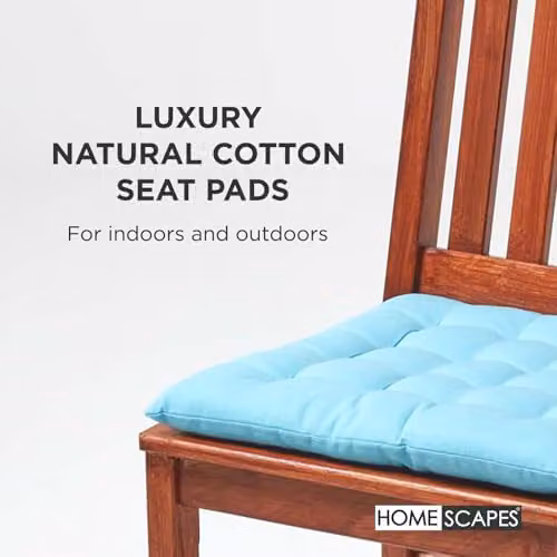 Homescapes Blue Cotton Seat Pad with Tie Cords, W/D/H: 40 x 40 x 6.5 cm – 2
