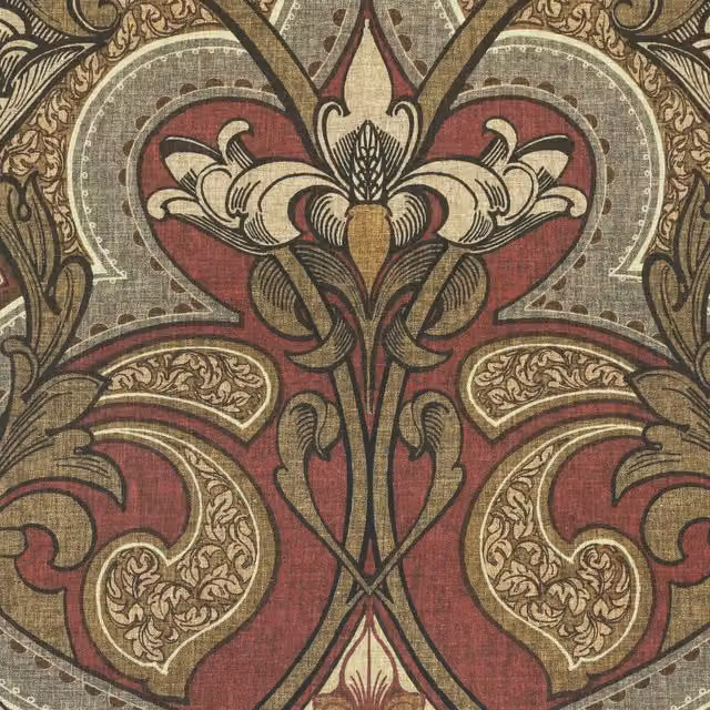 HOUSE Llewelyn-Bowen Gwendoline Printed Damask Fabric in Oxblush, Red, Beige and Brown