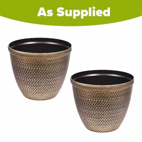 YouGarden Cromarty Antique Gold Planters, Set of 2 Recycled Plastic Pots with Textured Design for Indoor and Outdoor Use – 2
