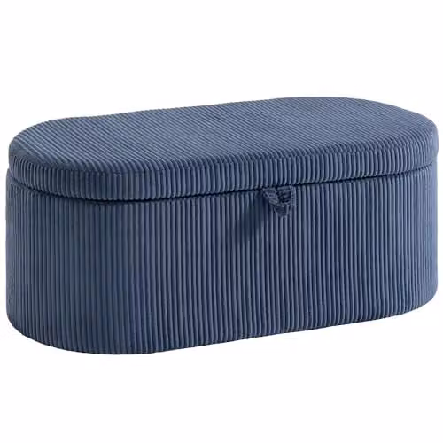HOMCOM Corduroy Upholstered Storage Ottoman in Blue, W/D/H: 105 x 51 x 49 cm – 1