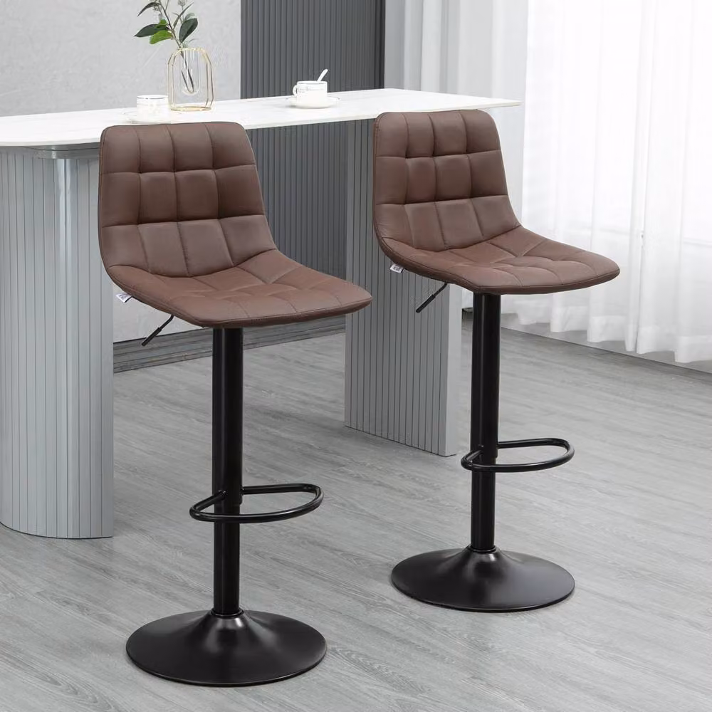 Wyld Haus Ninora Set of 2 Brown Tufted Faux Leather Swivel Bar Stools – 3