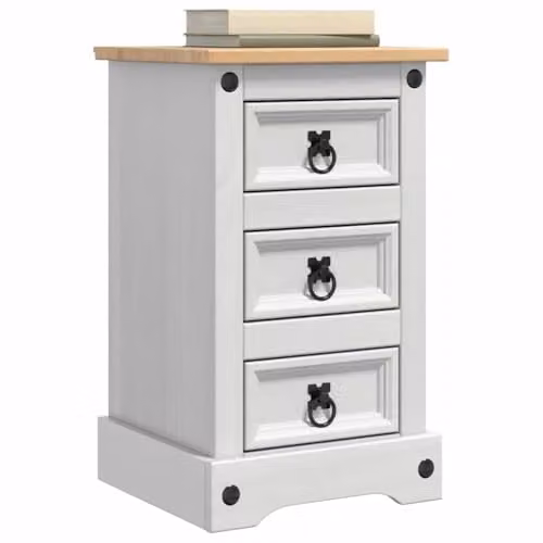 vidaXL CORONA Bedside Table in White, Solid Pine Wood, W: 35 cm, D: 32.5 cm, H: 58 cm
