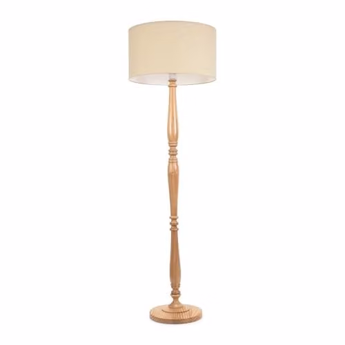 ValueLights Traditional Light Wood Candlestick Floor Lamp with Beige Fabric Drum Shade and Included LED Bulb – 1