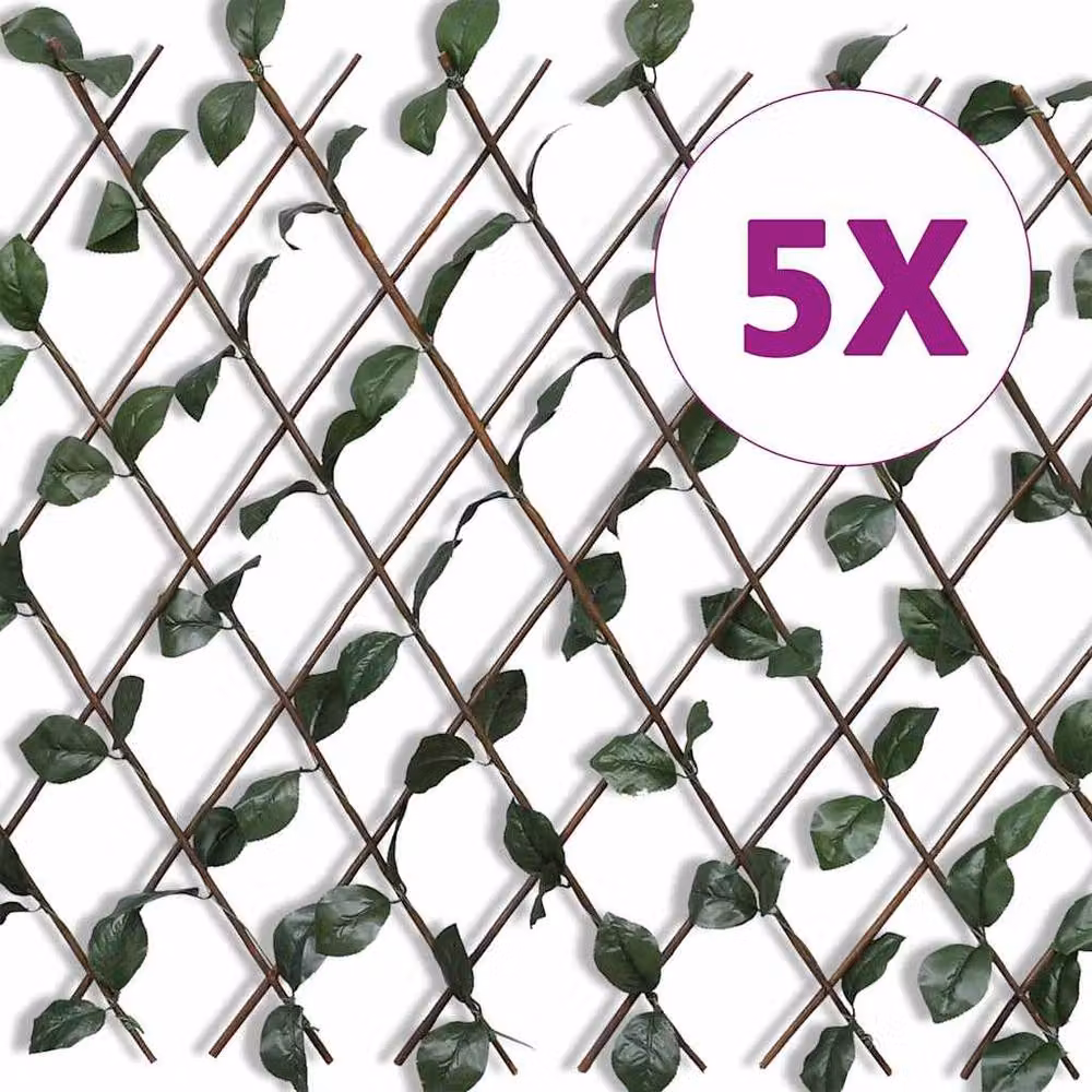Berkfield Home Extendable Willow Trellis Fence with Artificial Leaves, 5 Pieces, Brown, H 180 cm x W 90 cm – 2