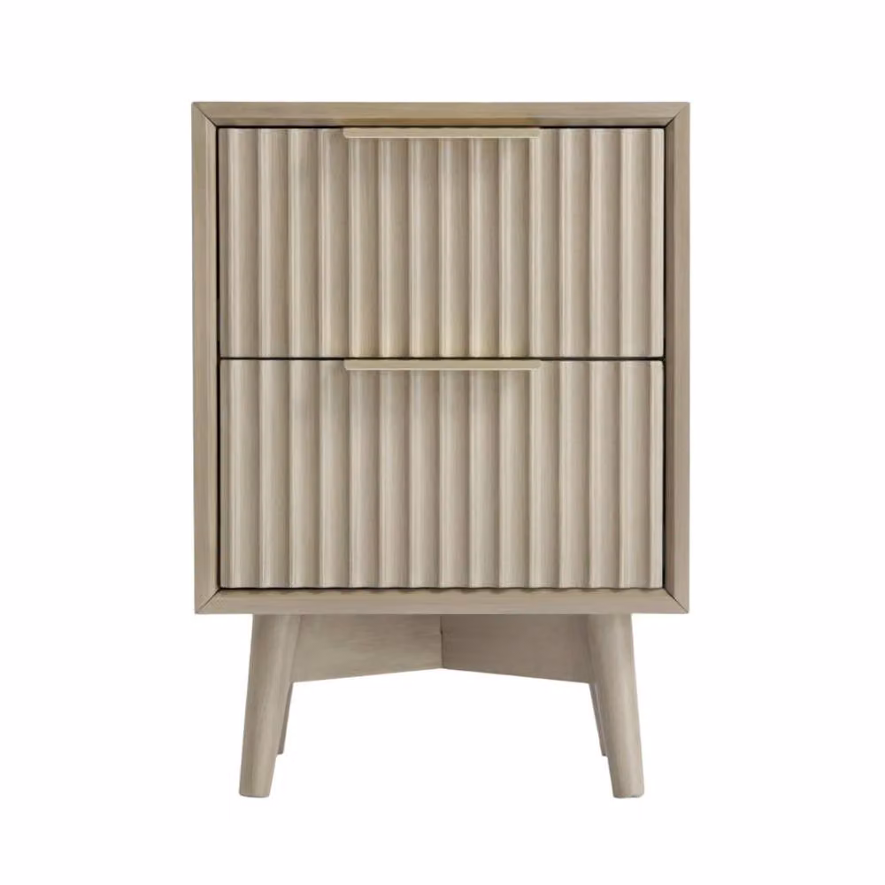 Home Garden Direct Monza 2 Drawer Bedside Table in Grey with Fluted Rubberwood Front, W/D/H: 38.0 x 30.0 cm – 2