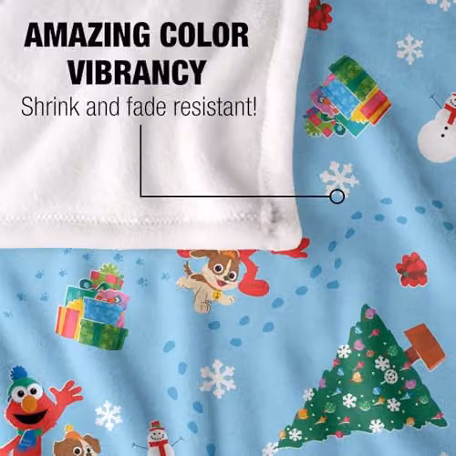 LOGOVISION Sesame Street Holiday Footprints In The Snow Super Soft Fleece Throw Blanket, White, W/D/H: 152 x 127 cm – 2