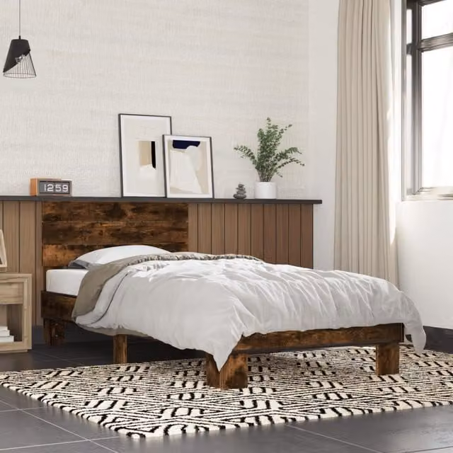 Berkfield Home Smoked Oak Bed Frame in Brown, W/D/H: 90 x 200 cm – 1