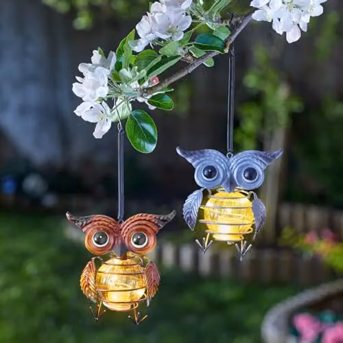 mysmartbuy Set of 2 Solar Powered Mini Owl Lights in Gold and Silver – 1