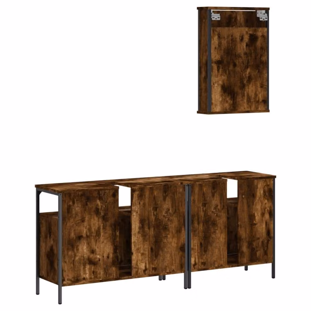 Berkfield Home 3 Piece Industrial Bathroom Furniture Set in Smoked Oak Brown – 3