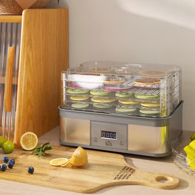 HOMCOM 5 Tier Food Dehydrator with Digital Display and Timer, 245W, Grey