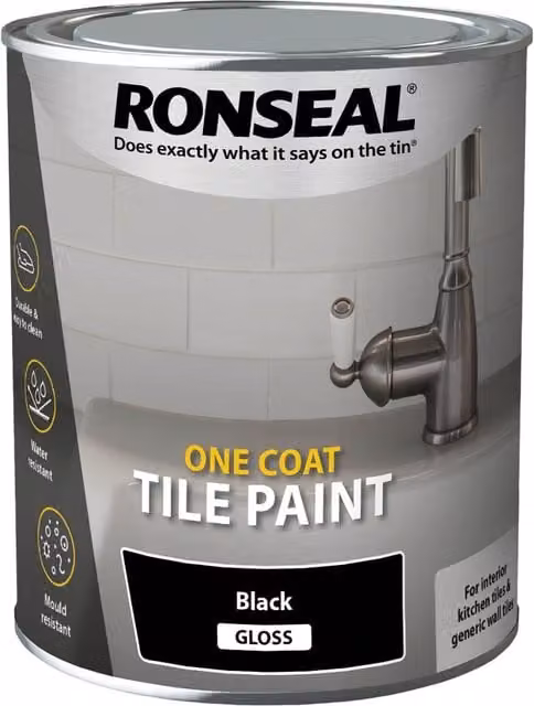Ronseal One Coat Tile Paint Black Gloss 750ml