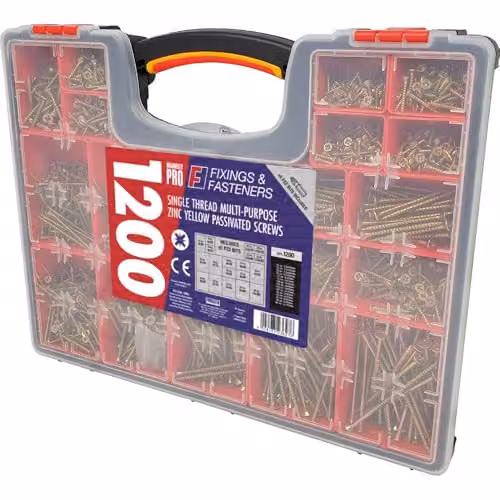 Forgefix Multi-Purpose Wood Screw Kit, 1200 Piece, Gold Galvanised Steel Pozidriv – 1