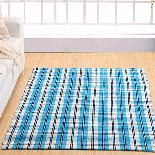 Homescapes Irvine Handwoven Blue Tartan Check Cotton Rug, W: 70 cm, D: 120 cm – 3