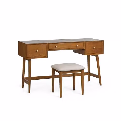 Julian Bowen Lowry Cherry Ash Dressing Table and Stool Set with Gold Details – 2