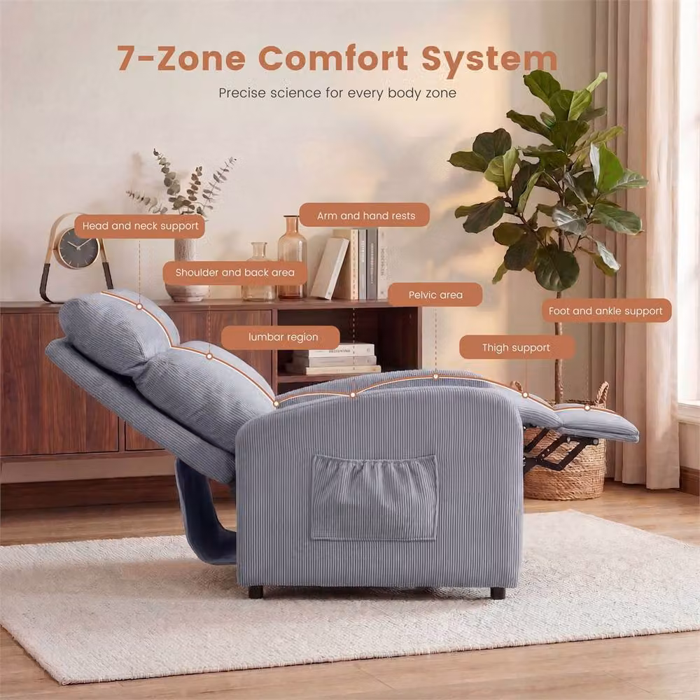 NESTLUNE Grey Push Back Recliner Chair with Armrests – 5