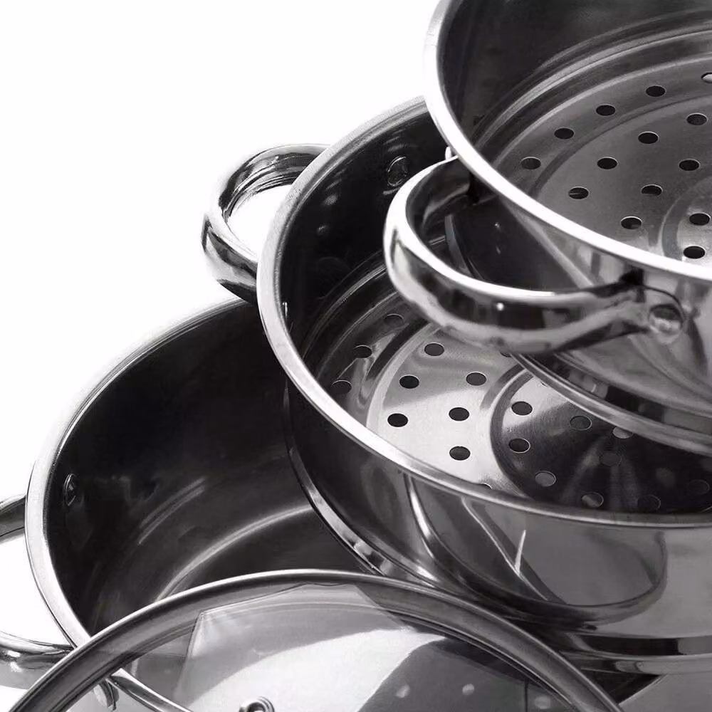 NESTLUNE 3-Tier Stainless Steel Steamer Pot in Silver, 28 cm – 5