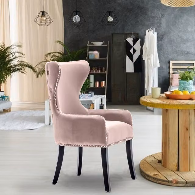 Livingandhome Pink Velvet Upholstered Dining Chair