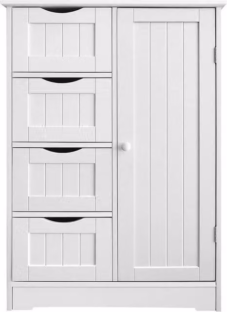 VOGREX Freestanding White Bathroom Storage Cabinet with 4 Drawers and 1 Door