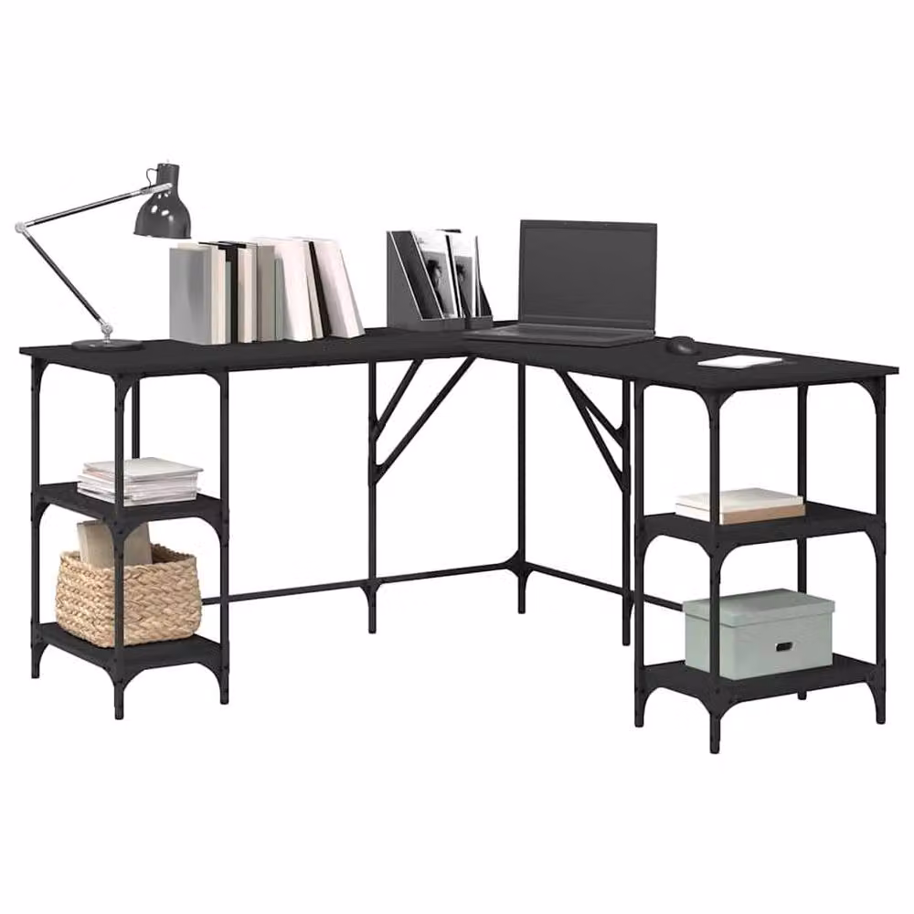 Berkfield Home Black Corner Desk in Engineered Wood W/D/H: 139 x 139 x 75 cm – 4