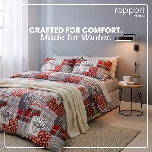 Rapport Home Alpine Patchwork Flannelette Cotton Duvet Cover and Pillowcase Set, Red/Grey/Multicolour, W/H: 135 x 200 cm, Pillowcase: 50 x 75 cm – 2