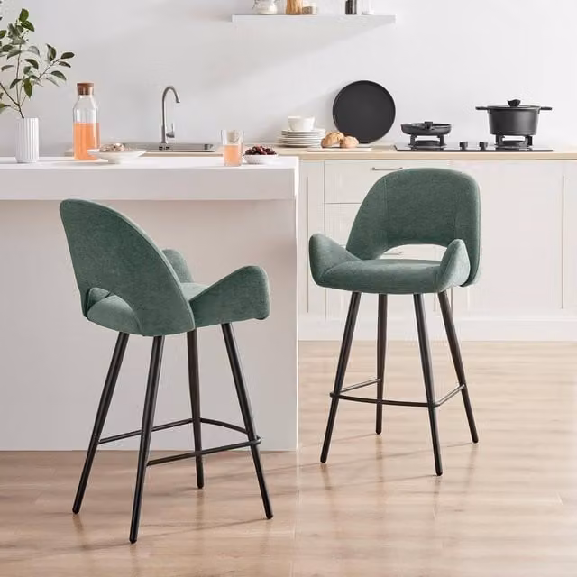 FurnitureboxUK Set of 2 Layla Mid-Century Green Fabric Bar Chairs with Metal Legs – 1