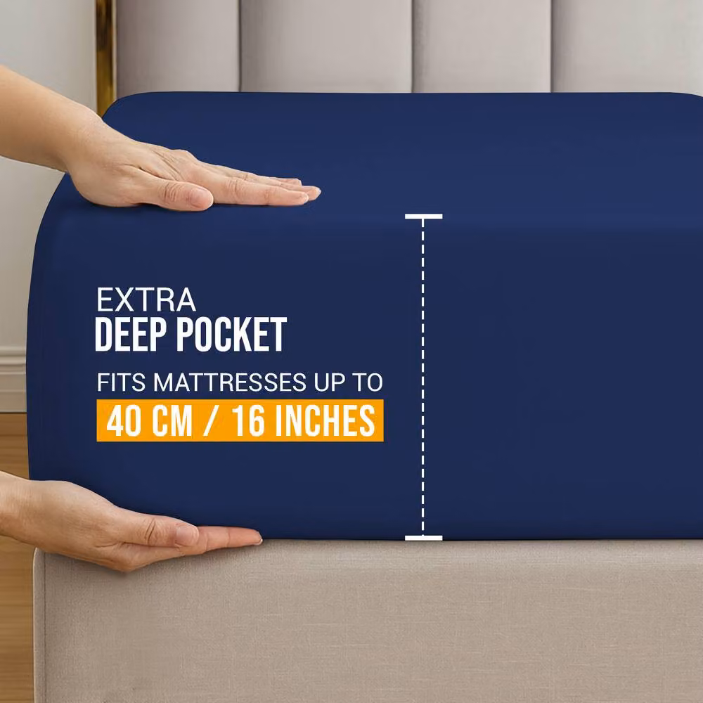 Lazzaro Home Feel the Difference Exclusive Microfibre Fitted Sheets in Navy Blue, Double, W/D/H: 140 x 200 x 40 cm – 2