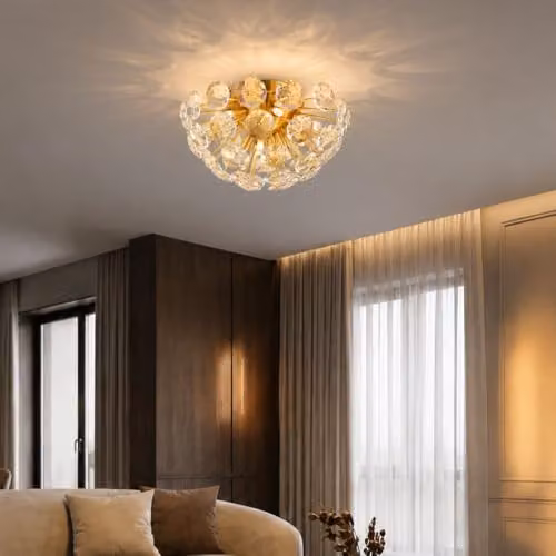 Globo Lighting Gold Metal Ceiling Light with Transparent Crystals, 10x G9 Sockets, Diameter: 39 cm, Height: 22 cm – 4