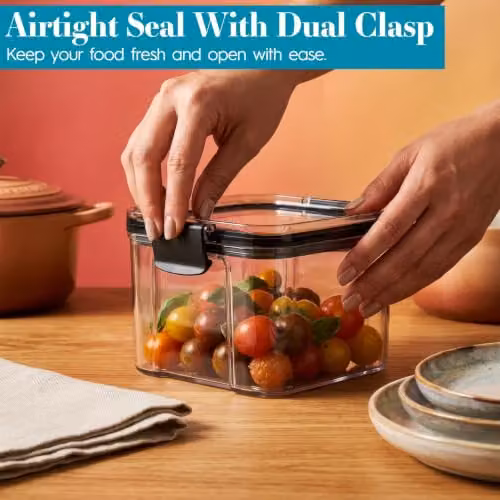 Argon Tableware Black Airtight Food Storage Container, 0.7 l, Leakproof and Stackable Plastic Meal Prep Container with Clip-Lock Lid – 3