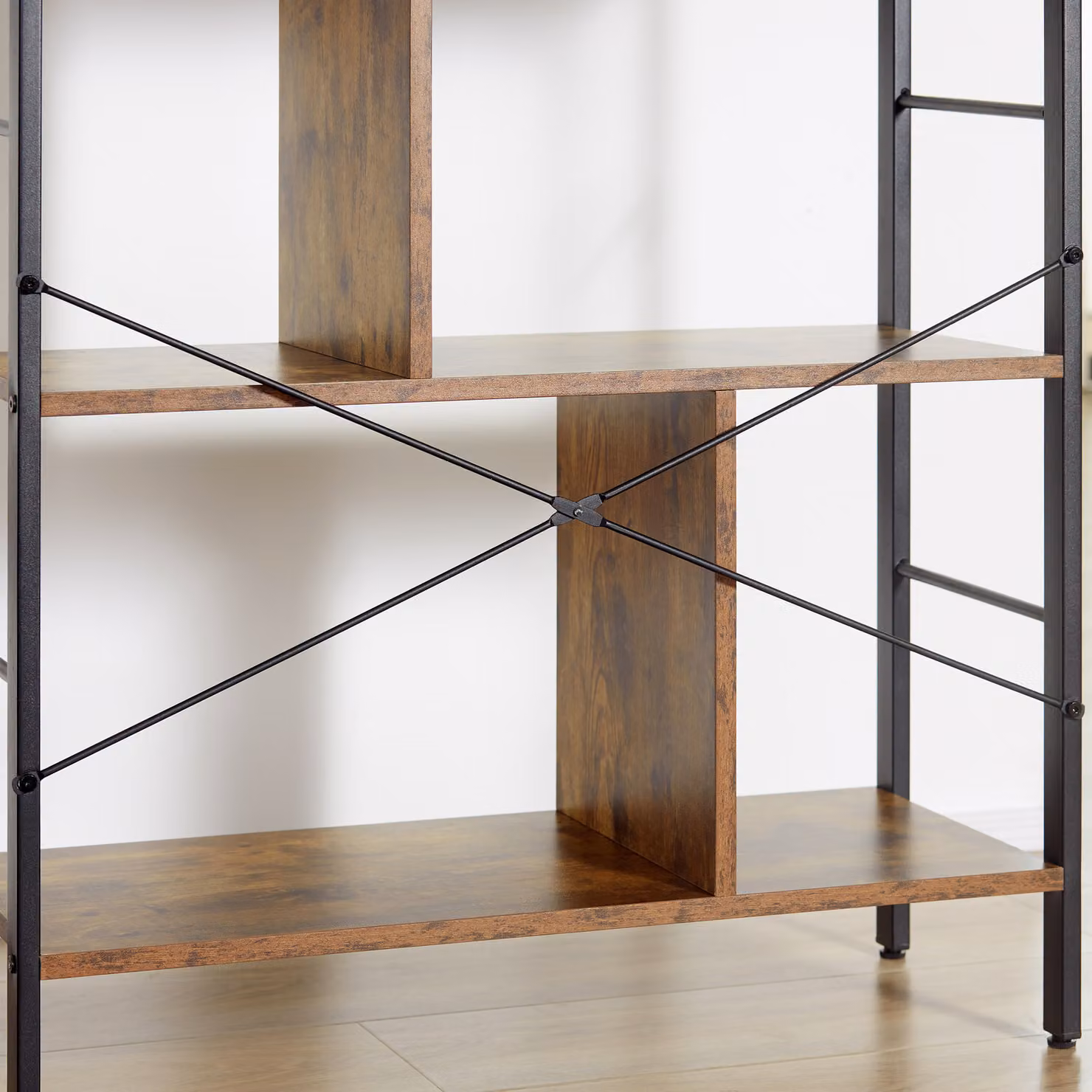 HOMCOM Industrial 5-Tier Storage Shelf and Bookcase with Metal Frame in Rustic Brown and Black – 5