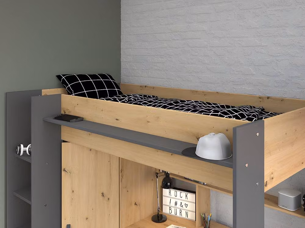 Vente-unique Single Loft Bed with Desk, Wardrobe and Stairs in Grey and Anthracite, W/D/H: 200 x 90 x 178.3 cm – 3