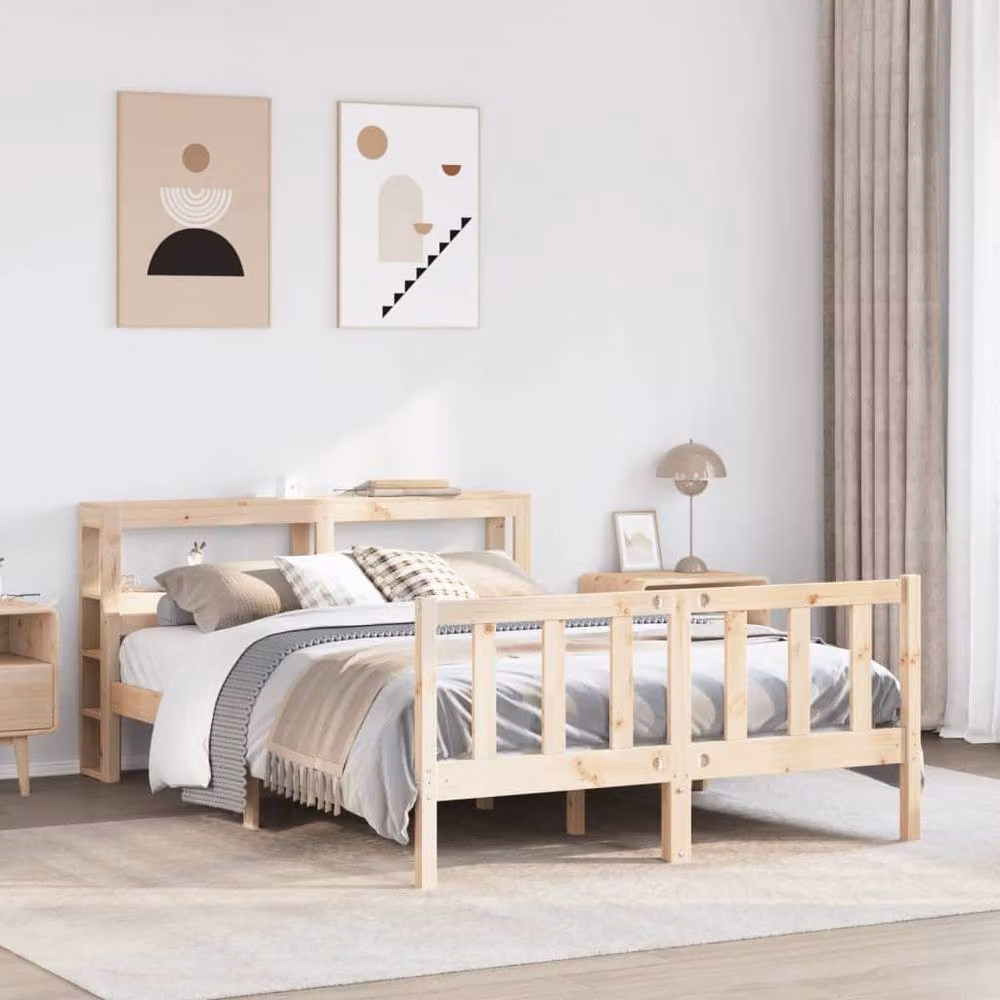 Berkfield Home Beautiful Bed Frame in Solid Pine Wood, Beige, W/D/H: 160 x 200 cm – 2
