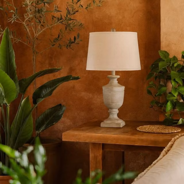Wyld Haus Baroville Grey Ages Table Lamp with Beige Fabric Shade