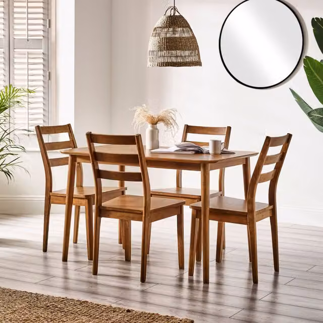 FurnitureboxUK Lynton Mid-Century Walnut Colour Rubberwood Dining Table and 4 Chairs Set