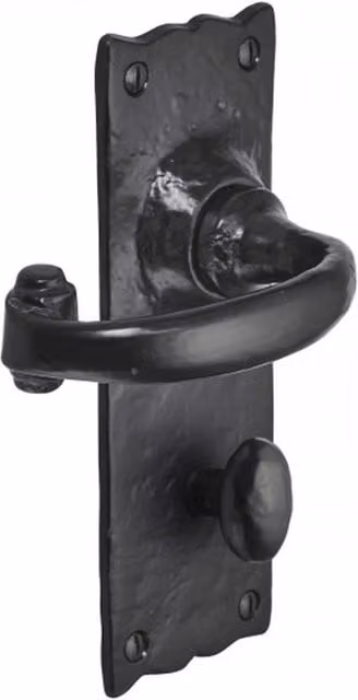 Old Hill Ironworks Antique Cottage Black Cast Iron Bath Lock Door Handle, 158 x 55 mm